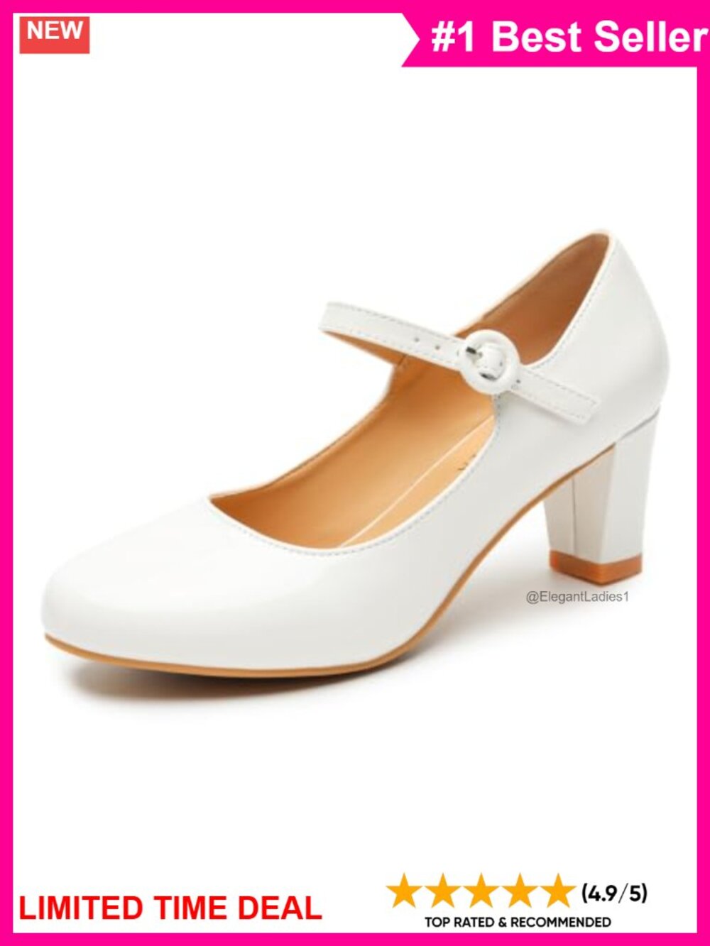Vintage Mary Jane Block Heel Pumps Closed Round Toe Faux Leather Dress Shoes